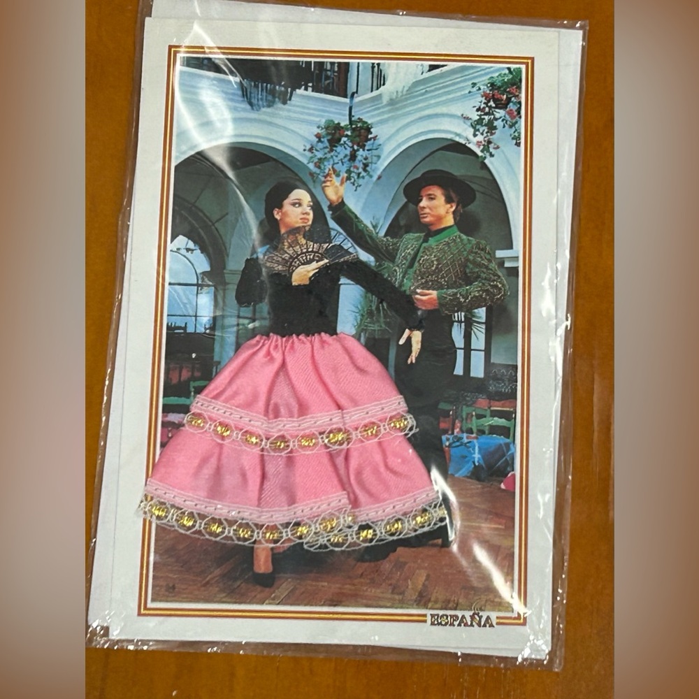 Espana Vintage 3D Card Flamenco Jota Sevillanas Dancers Pink Ruffle Dress